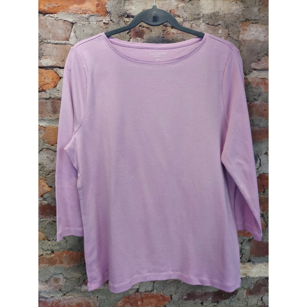 Talbots Womens 3/4 Sleeve Top XLP Petite Lavender Cotton Scoop Neck