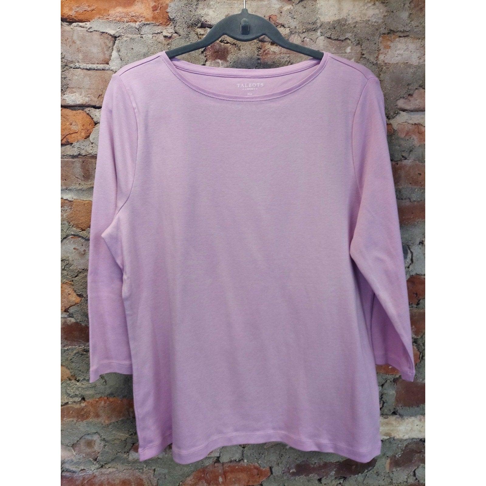 Talbots Womens 3/4 Sleeve Top XLP Petite Lavender Cotton Scoop Neck