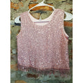 Girls Youth Pink Sequins Fringe Crop Top 11-12 Sleeveless Party Dance