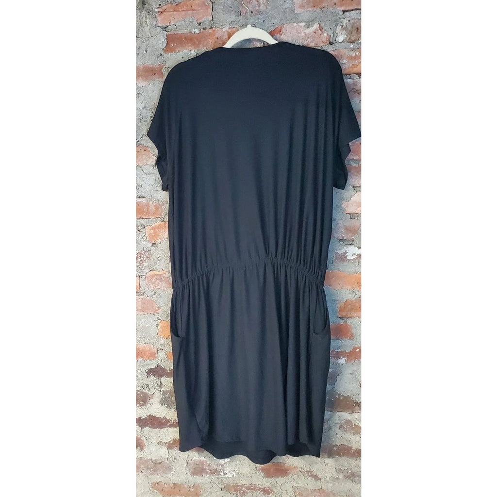 Just Be Womens Plus Size T-Shirt Dress 2X Black Short Sleeve Drawstring Pockets