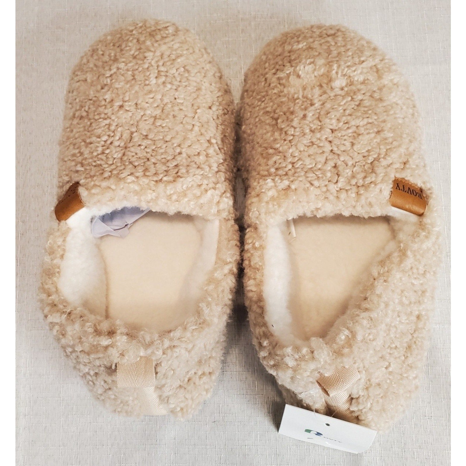 LOVETY Womens Slippers US 9 10 Cream Faux Shearling Sherpa Slip On Cozy Warm