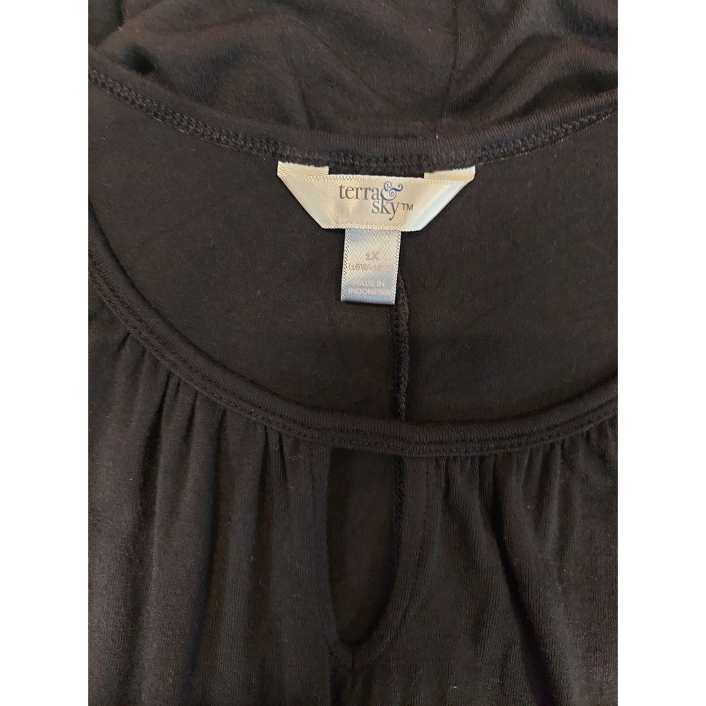 Terra & Sky Womens Plus Size Tank Nightgown PJs 1X Black Keyhole Neck