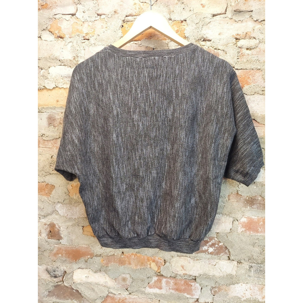 DKNY JEANS Womens Short Sleeve Knit Top Small Charcoal Gray Crewneck Relaxed