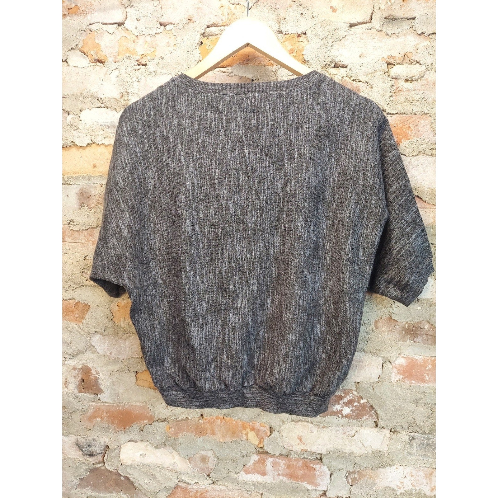 DKNY JEANS Womens Short Sleeve Knit Top Small Charcoal Gray Crewneck Relaxed