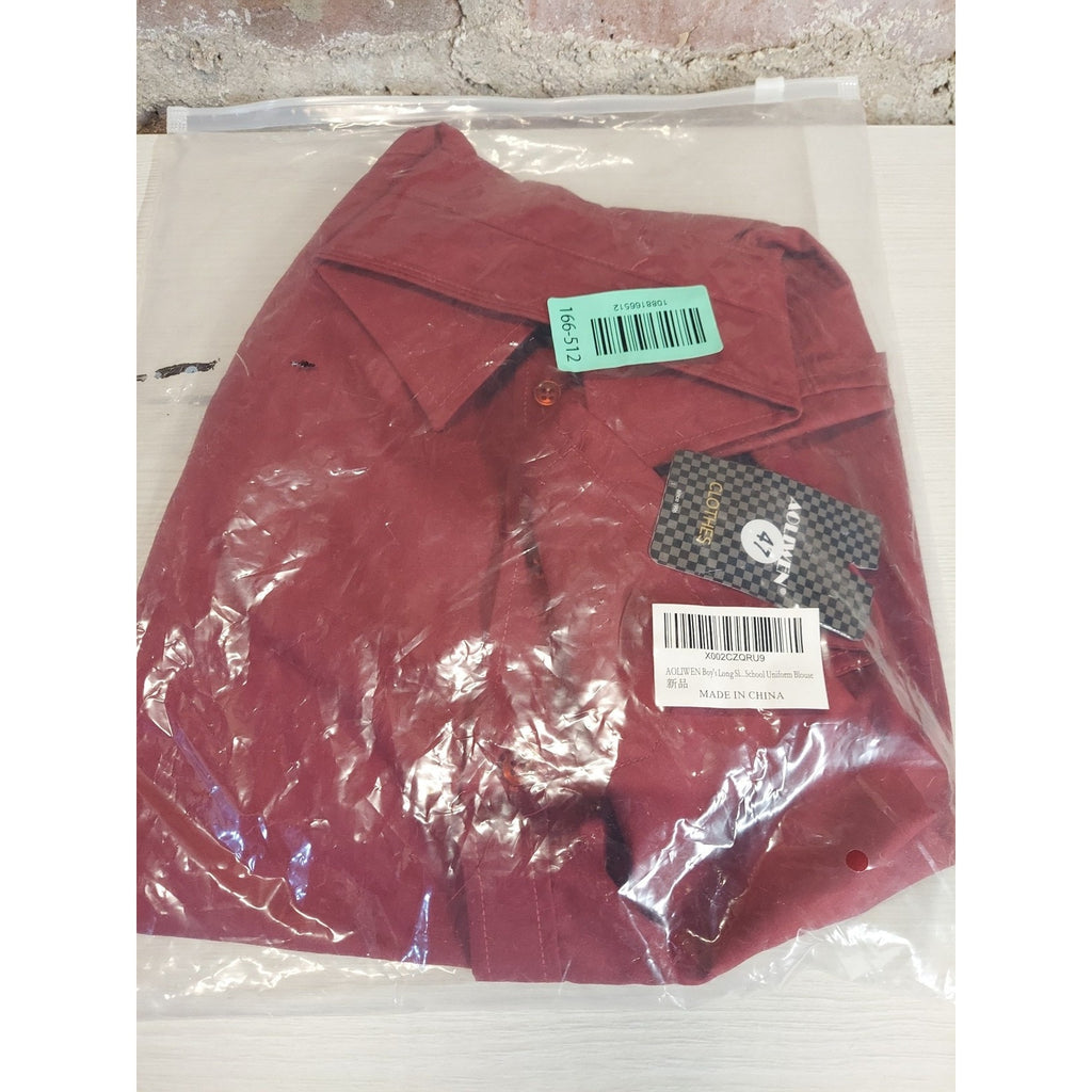 AOLIWEN Boys Long Sleeve School Uniform Shirt Size 12 Red Button Up