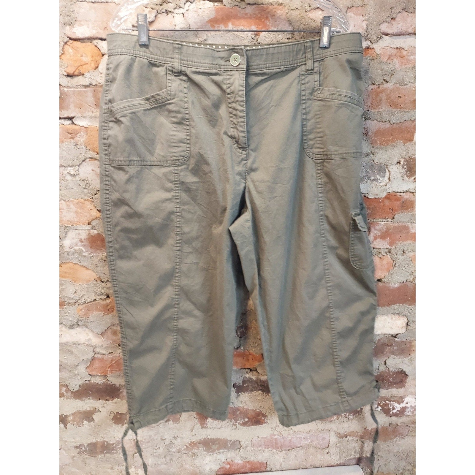 Karen Scott Womens Capri Pants 18 Olive Green Cargo Cotton Drawstring Hem