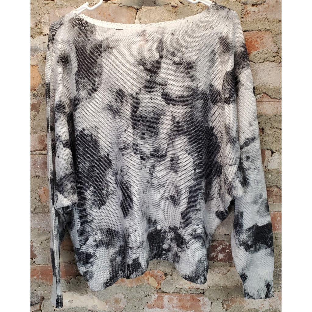Lusia Ricci Womens Sweater M Black White Tie Dye Dolman Sleeve Relaxed Fit