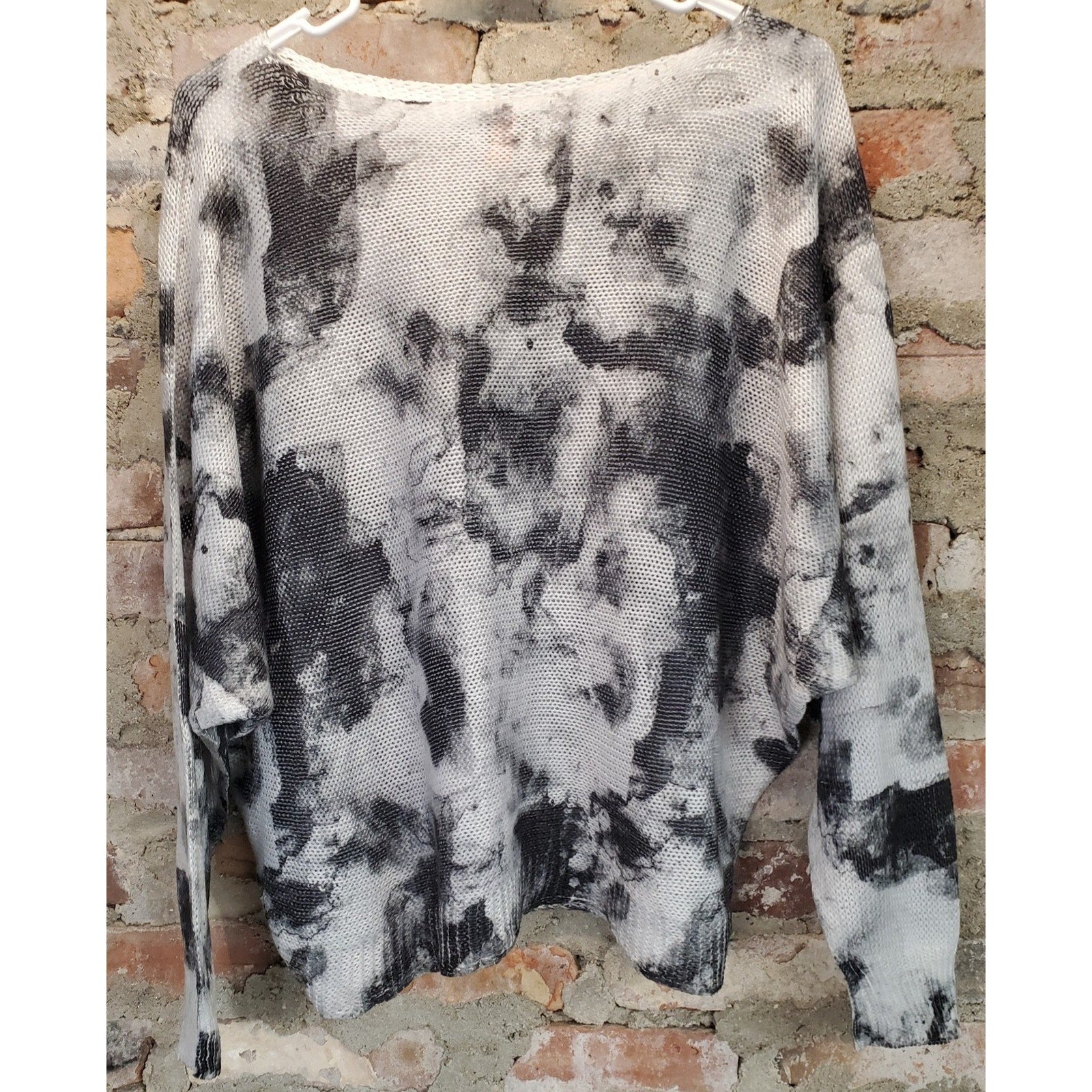 Lusia Ricci Womens Sweater M Black White Tie Dye Dolman Sleeve Relaxed Fit