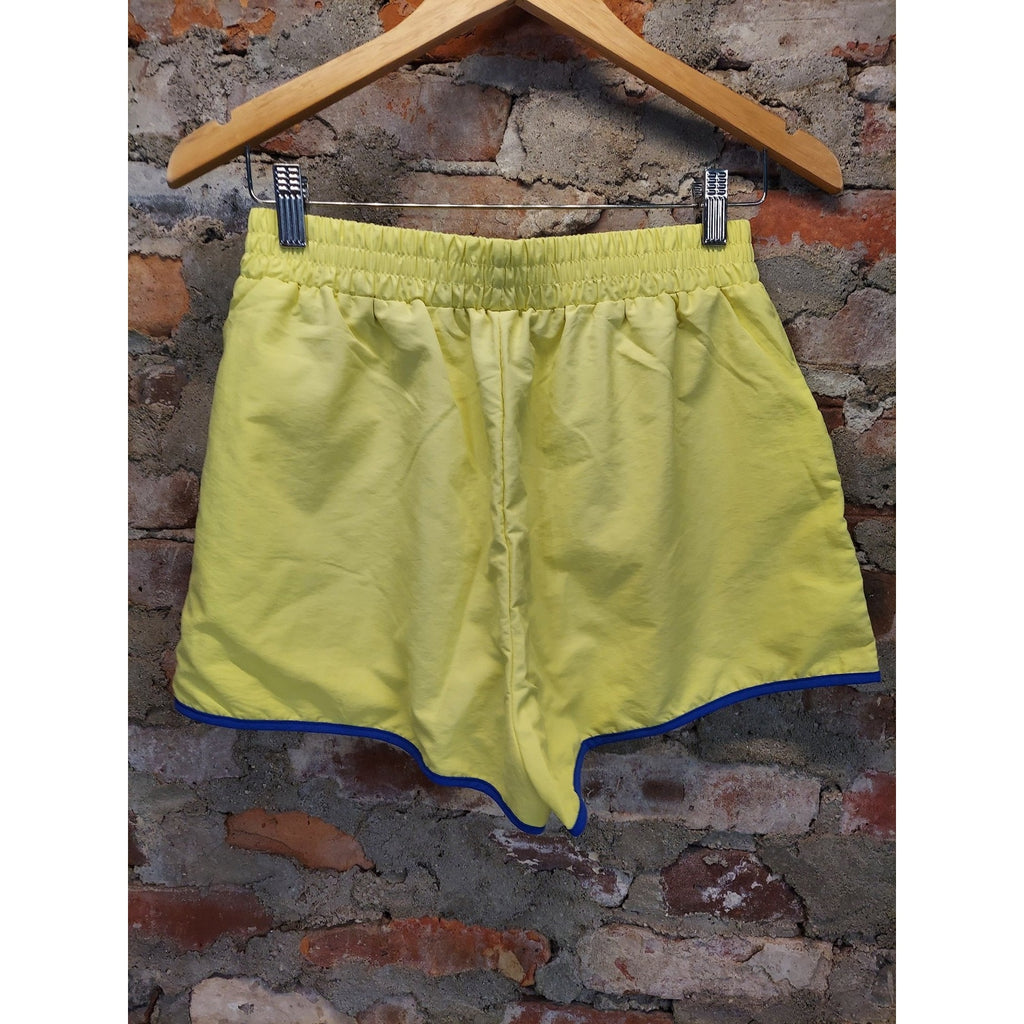 Womens S Yellow Blue Two Piece Set Pullover Long Sleeve Top Shorts Neon 80s