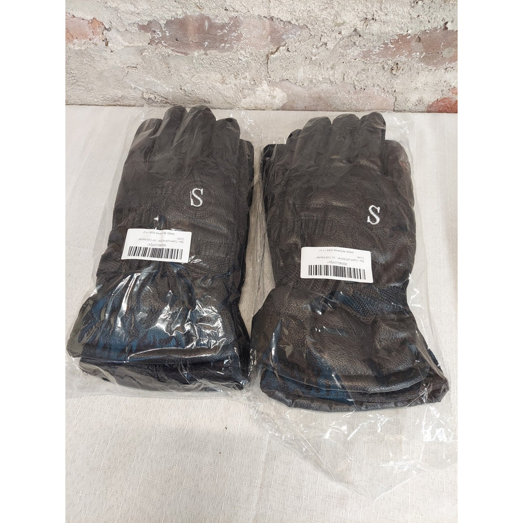 Unisex Winter Gloves Small Black Fleece Lined Faux Leather Warm Adjustable Strap
