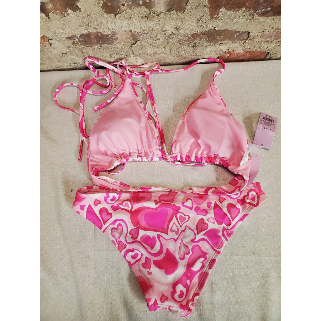 Wild Fable Womens Bikini Set L Top M Bottom Pink Heart Print NWT Removable Pads