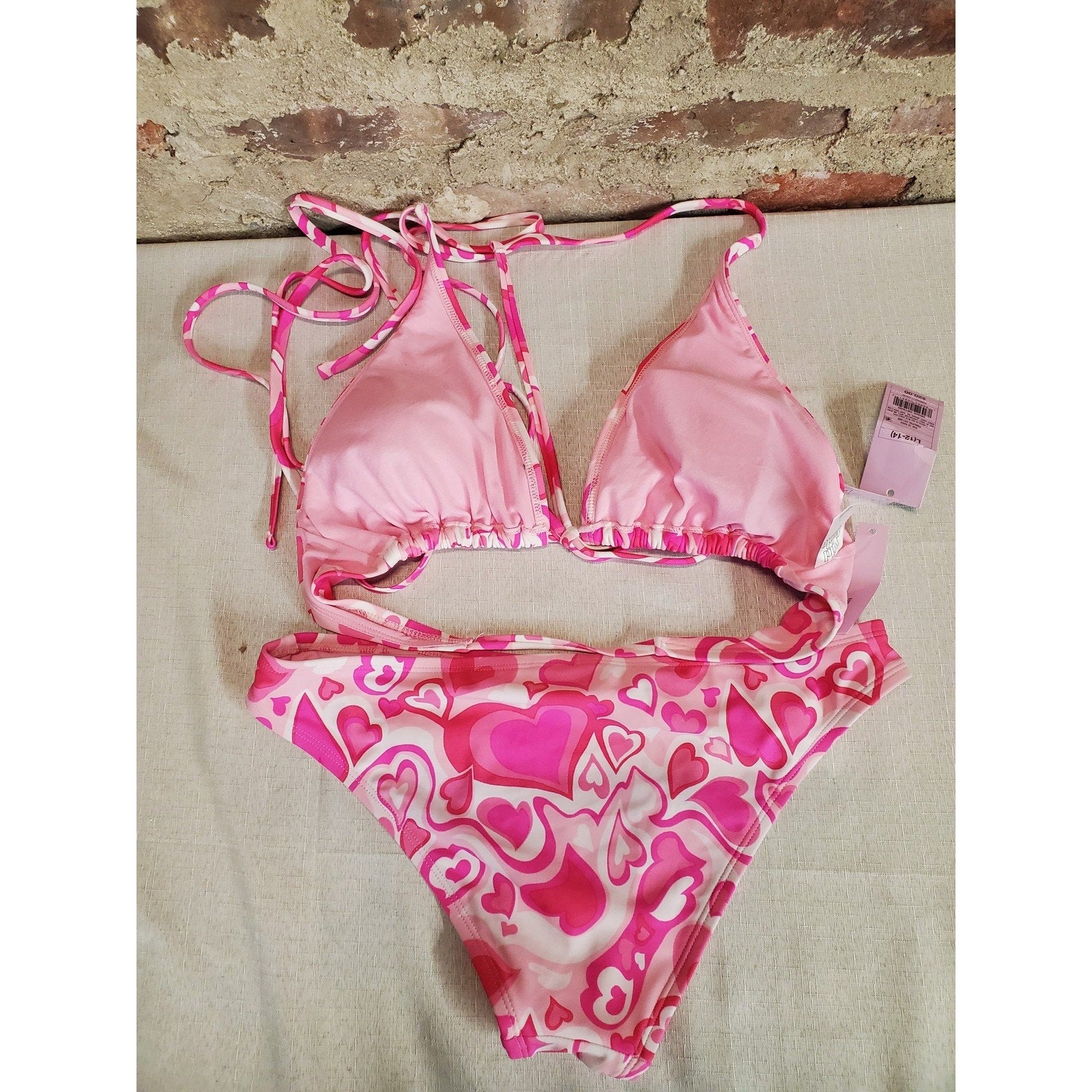 Wild Fable Womens Bikini Set L Top M Bottom Pink Heart Print NWT Removable Pads