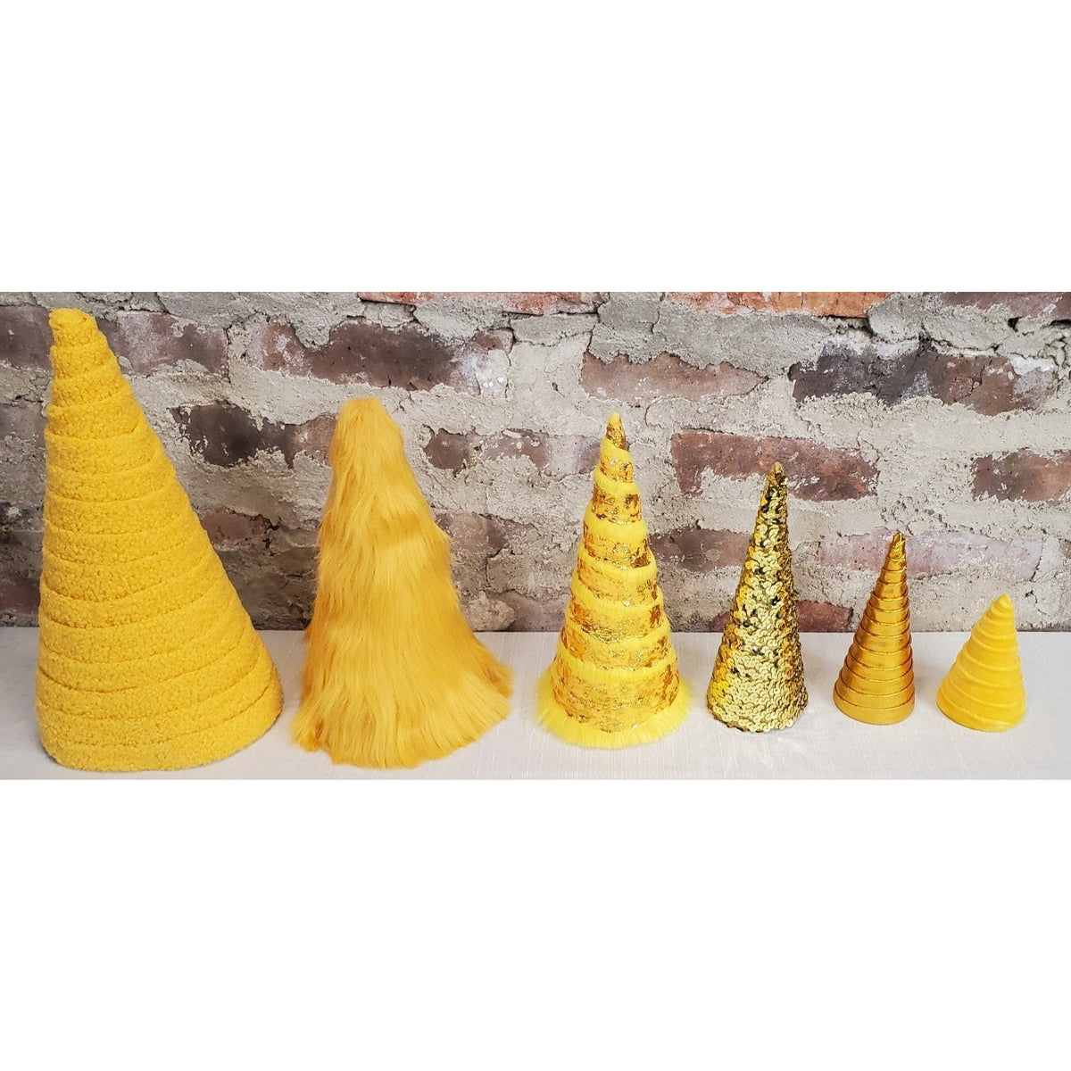 Set 6 Yellow Gold Decorative Cones Party Decor Craft Supplies Assorted Sizes