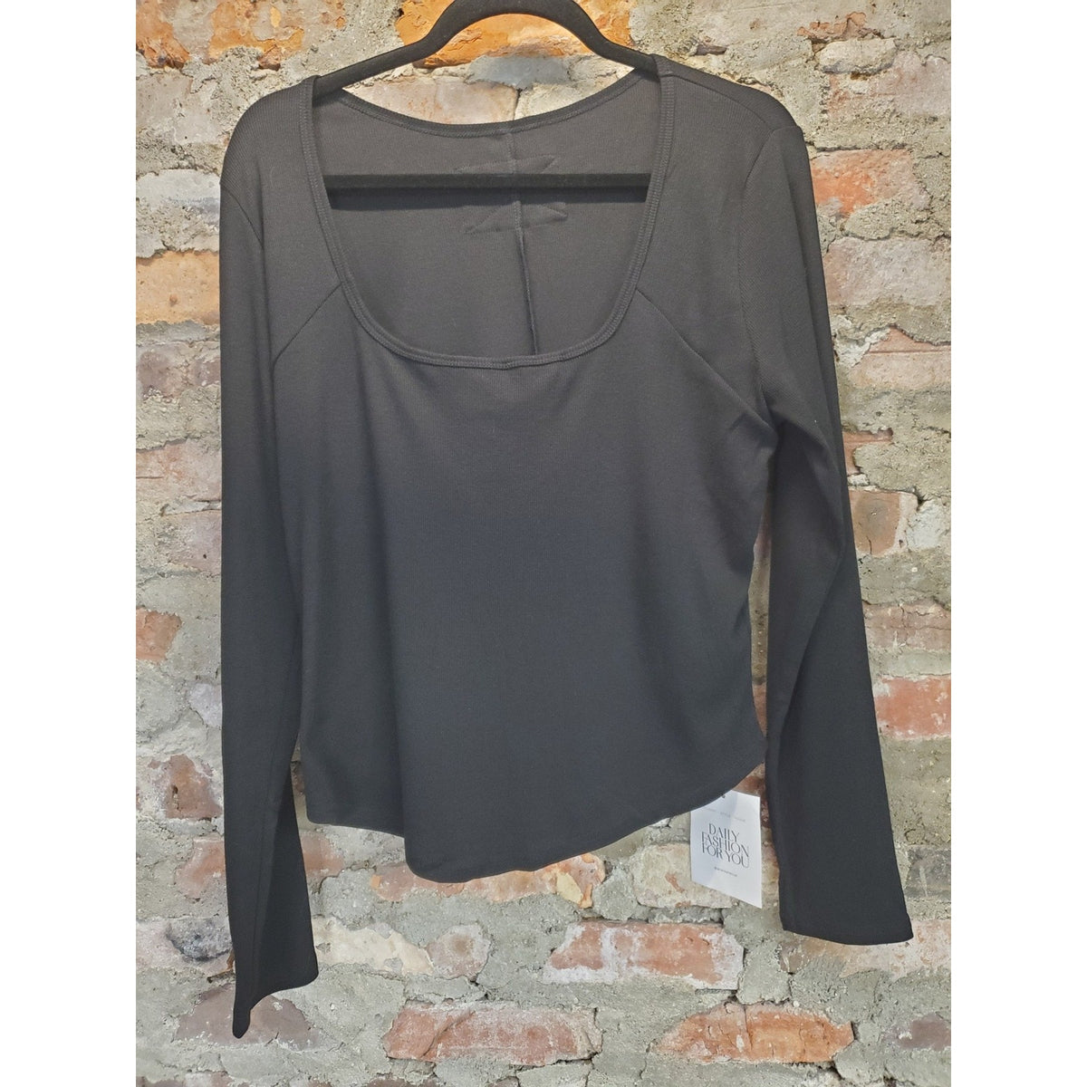 Womens Long Sleeve Scoop Neck Ribbed Knit Pullover Top XXL Black NWT