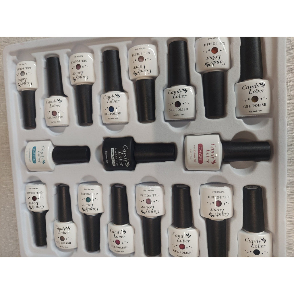Candy Lover Soak Off Gel Nail Polish Kit 19 Pcs 16 Colors Base Matte Top Coat UV