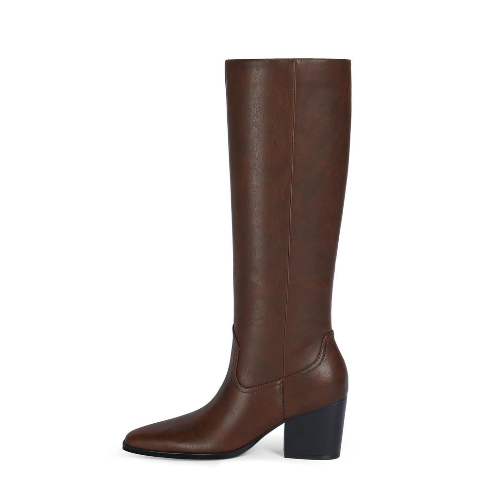 Womens Sz 11 Brown Tall Knee High Boots Pointed Toe Block Heel Side Zip