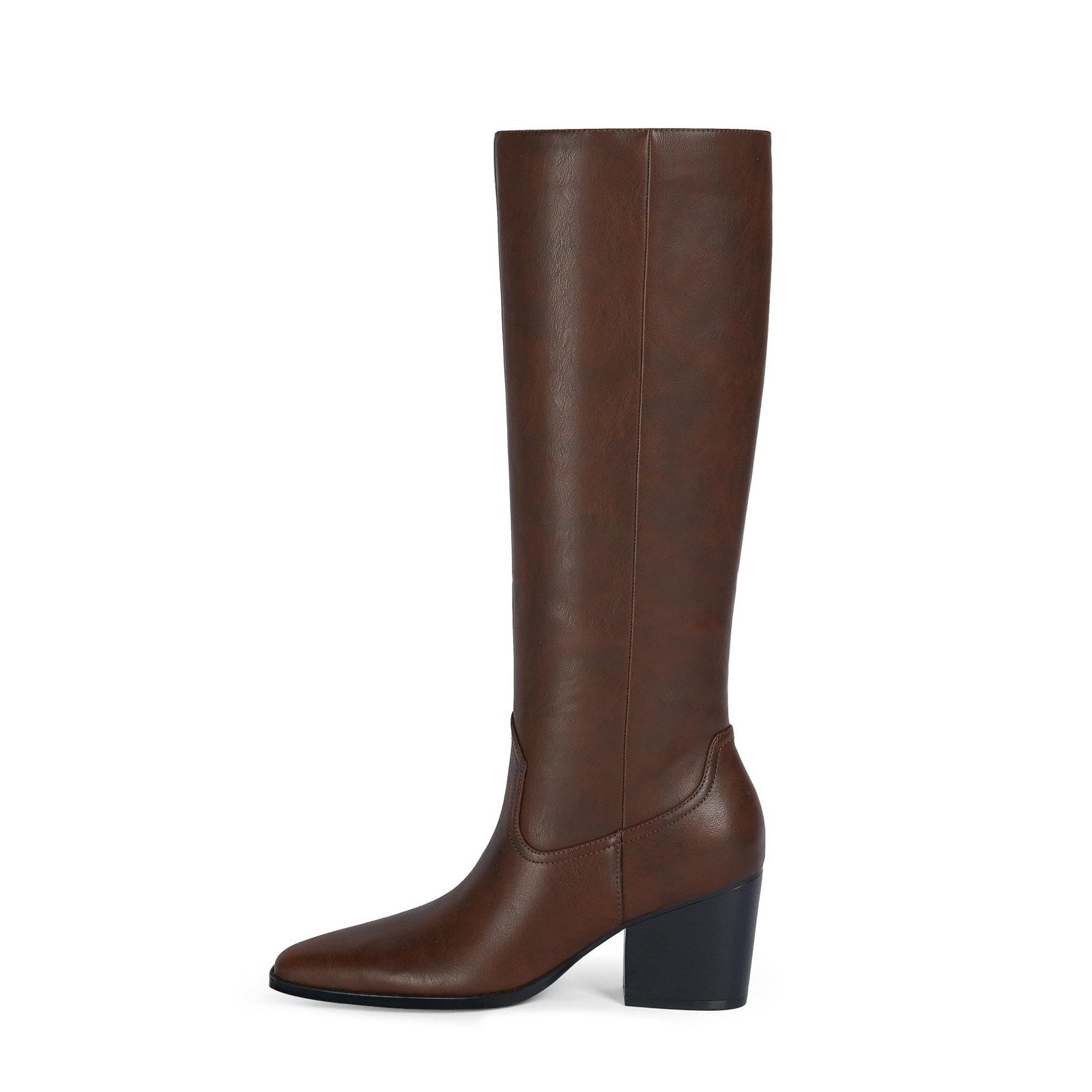 Womens Sz 11 Brown Tall Knee High Boots Pointed Toe Block Heel Side Zip