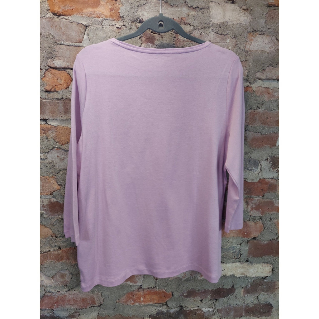 Talbots Womens 3/4 Sleeve Top XLP Petite Lavender Cotton Scoop Neck