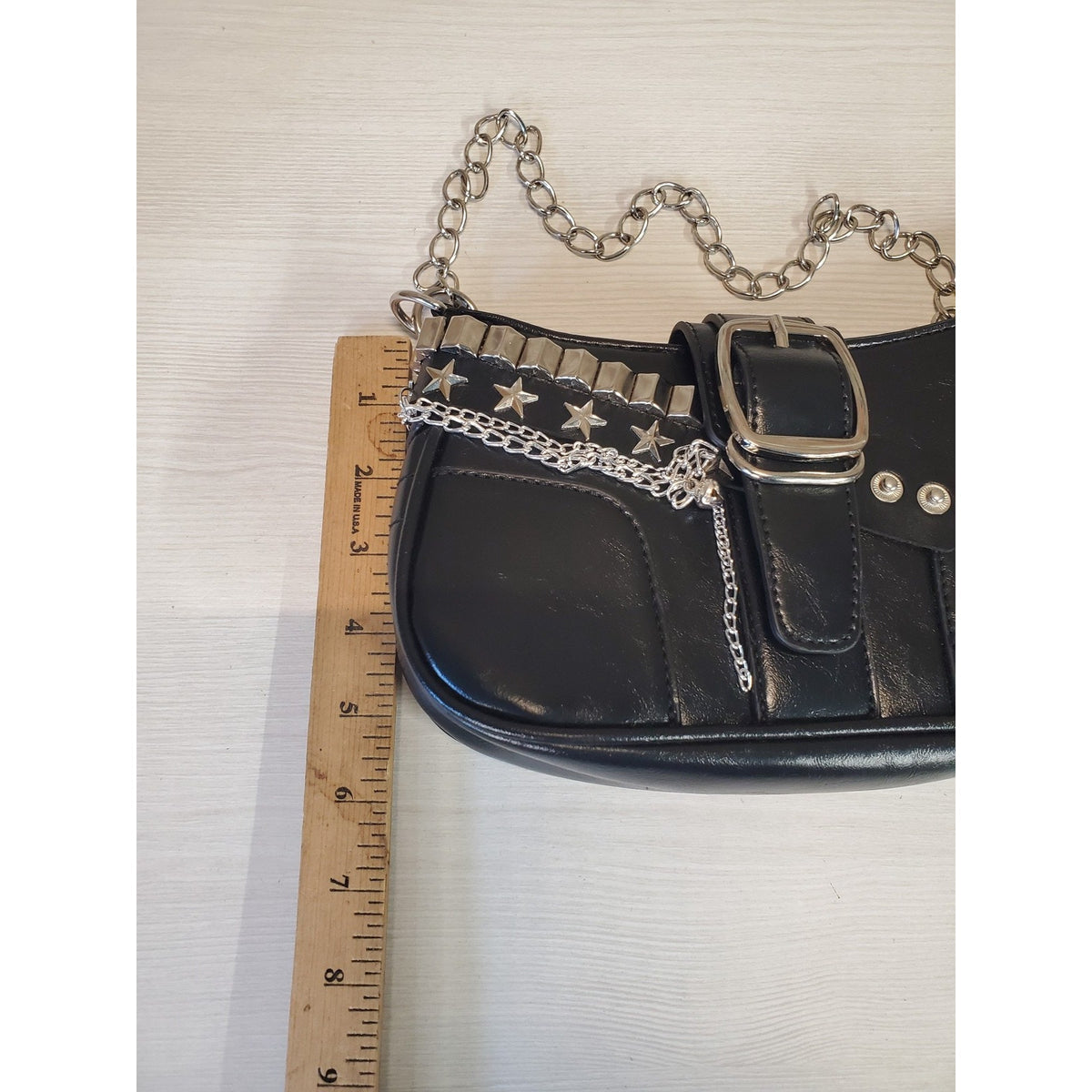 Gothic Punk Emo Y2K Studded Chain Black Mini Shoulder Bag Handbag Faux Leather