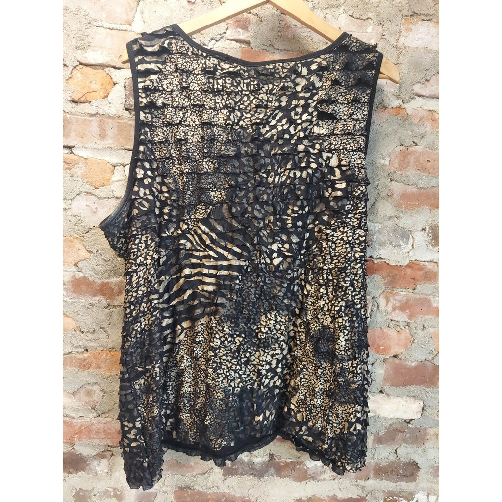 ELEMENTZ Nina B Womens 2X Multicolor Animal Print Studded V Neck Tank Top