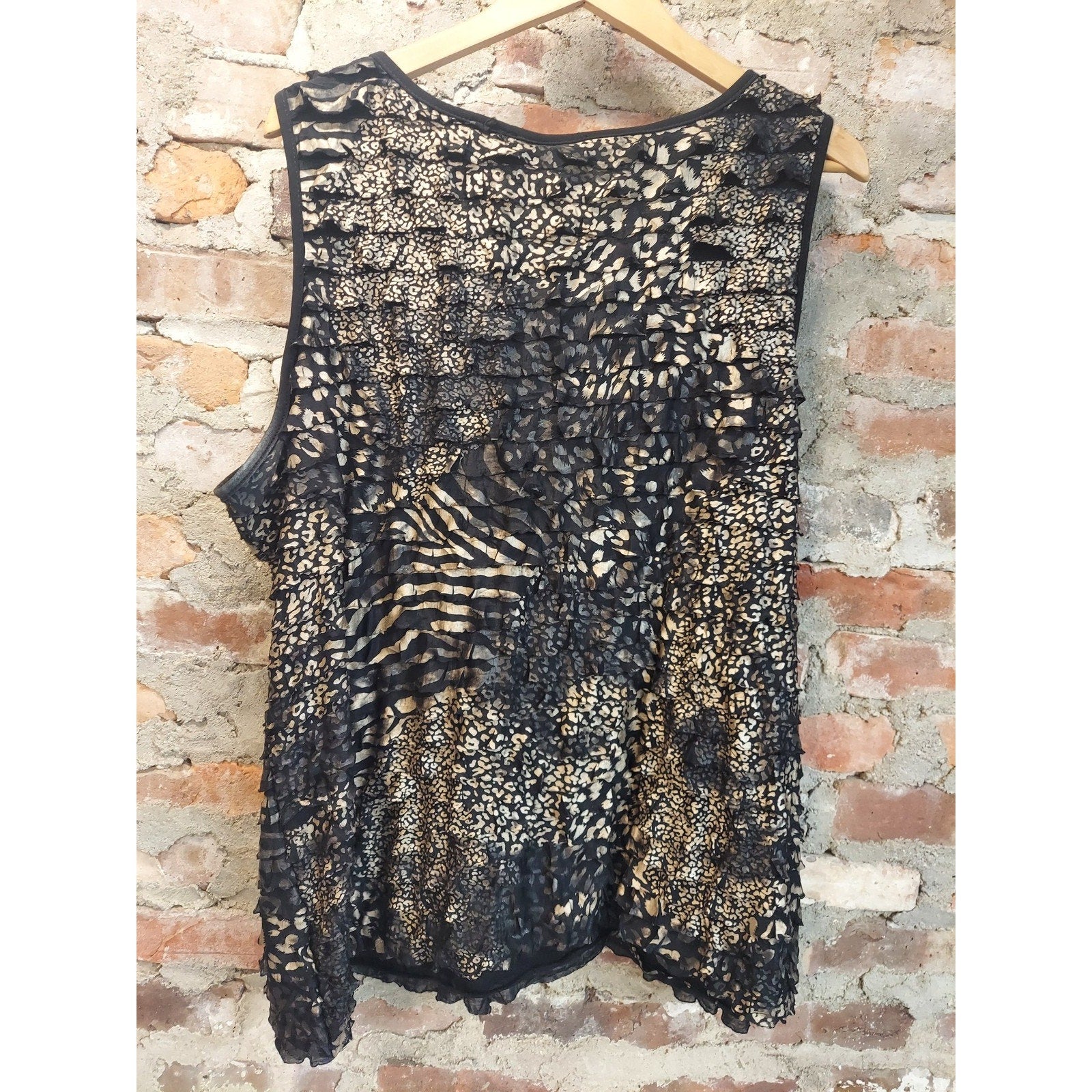 ELEMENTZ Nina B Womens 2X Multicolor Animal Print Studded V Neck Tank Top