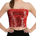 Womens Red Sequin Tube Crop Top Strapless Sparkly L XL Party Dance Clubwear