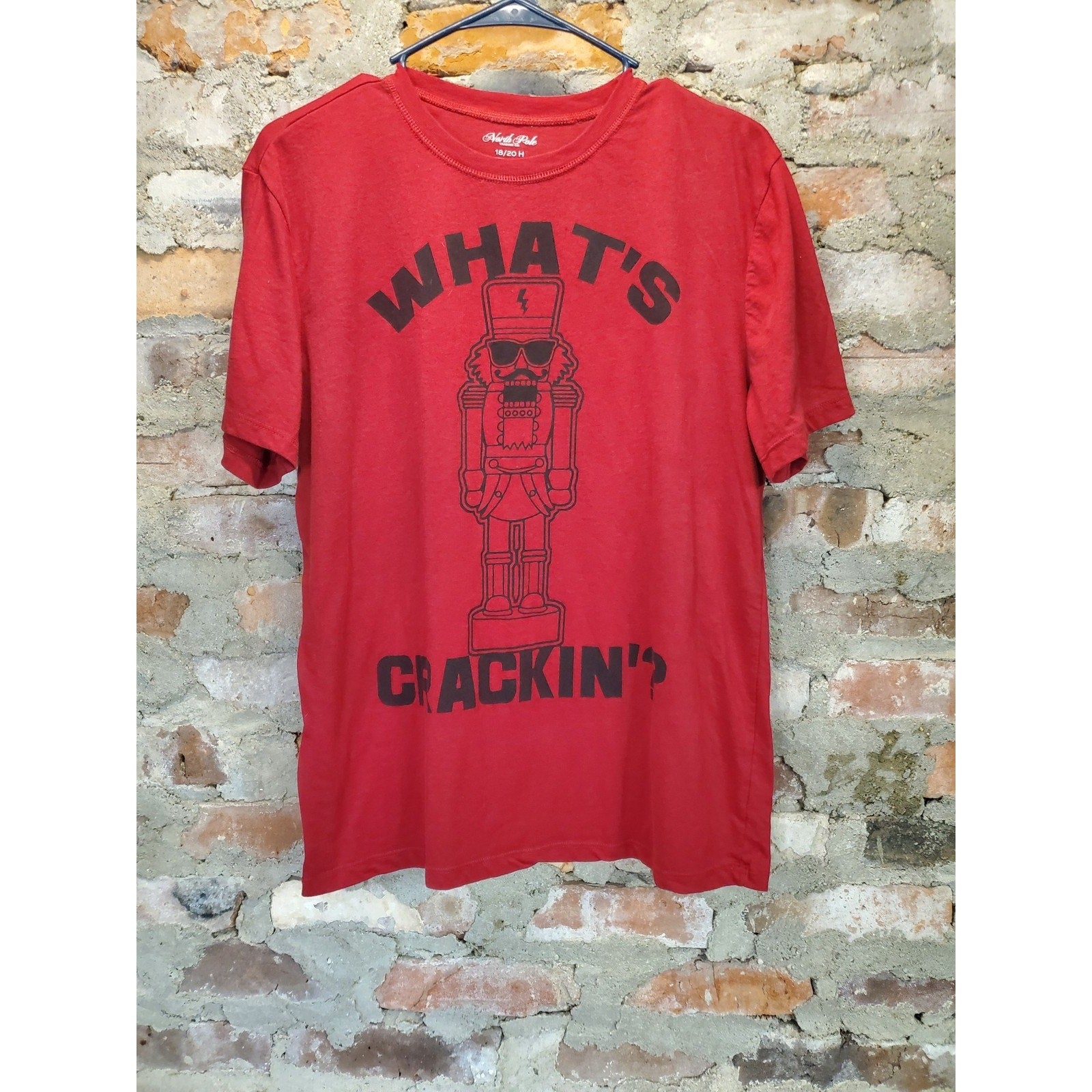 North Pole Trading Co Boys T Shirt 18/20 H Red Nutcracker Graphic Whats Crackin