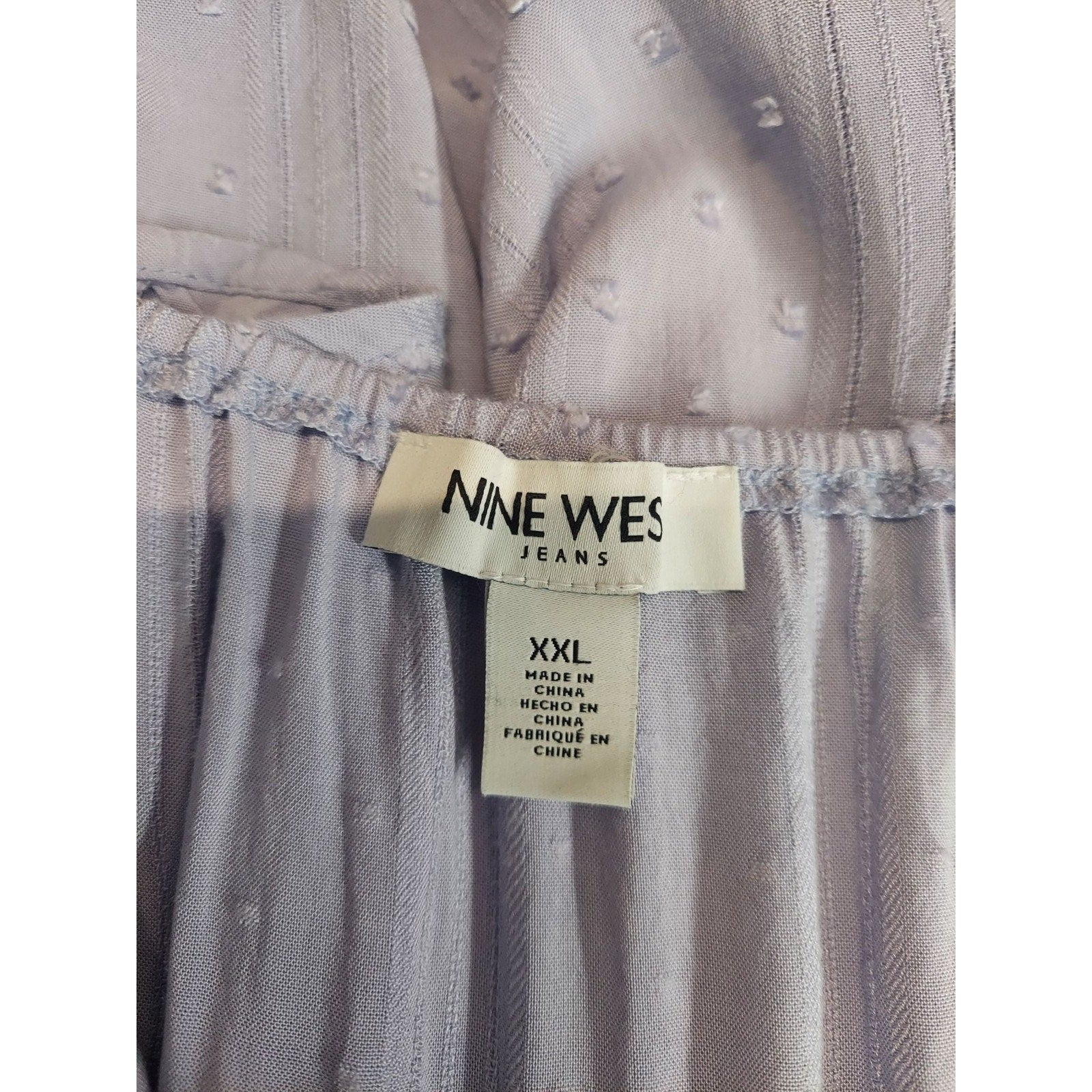 Nine West Jeans Womens Peasant Blouse 2x Light Blue Swiss Dot Flutter Sleeve Top
