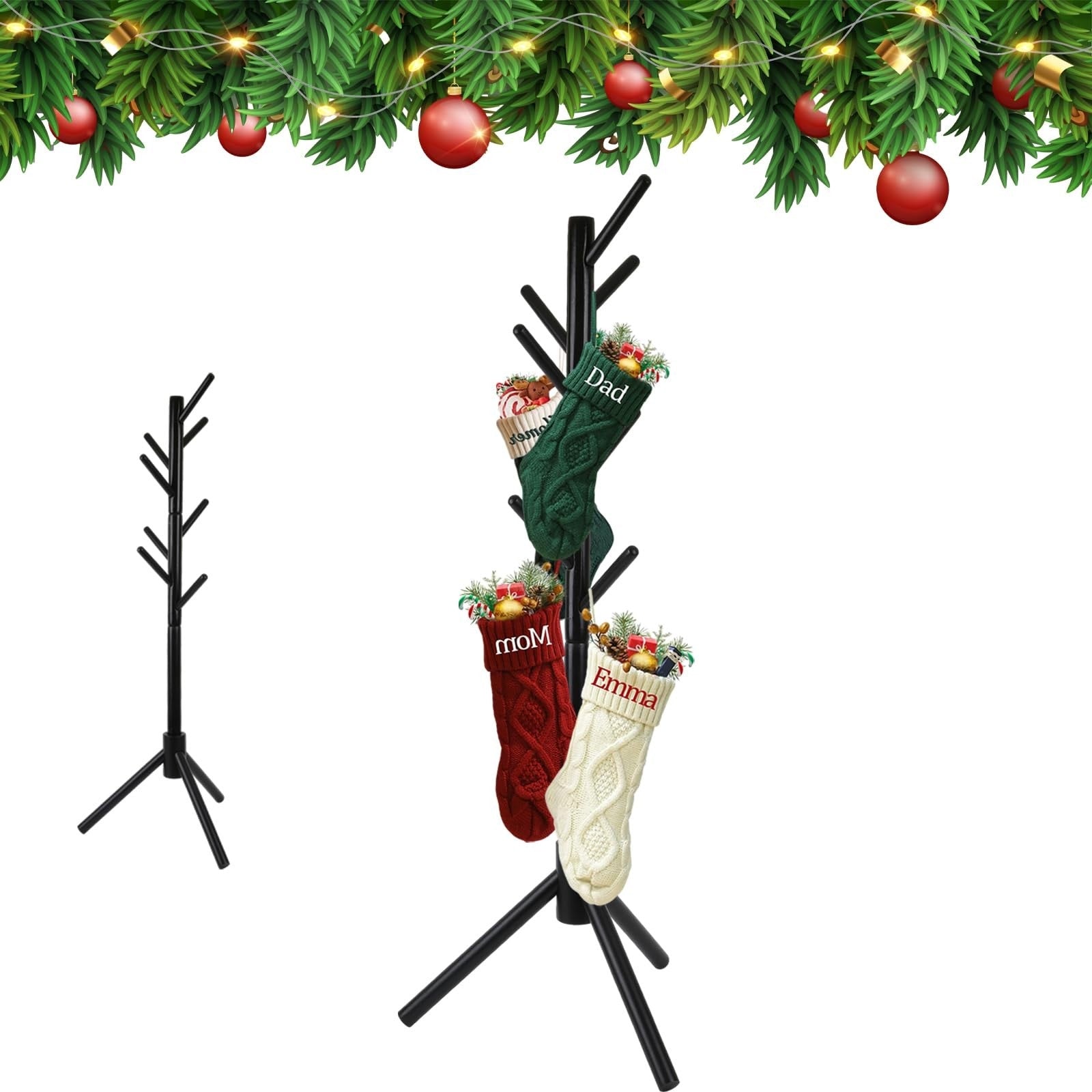 Christmas Stocking Holder Stand Tree Shape Metal WHITE Fireplace Mantel Decor