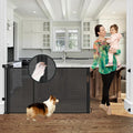 Baby Pet Gate 60" Wide Retractable Mesh Safety Barrier Black Indoor Dog Toddler