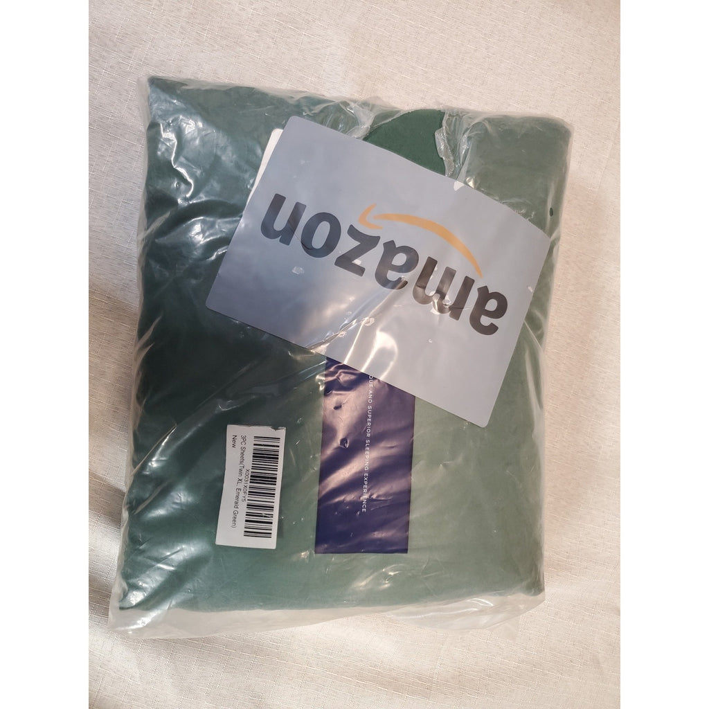 Twin XL Sheet Set Emerald Green Deep Pockets Soft Pleated Pillowcase OEKO-TEX