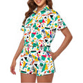 Womens 2 Piece Shorts Set L Multicolor Crop Top 90s Retro Geometric Print