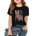 Girls Sz 6 American Flag T Shirt Distressed Patriotic US Black Short Sleeve