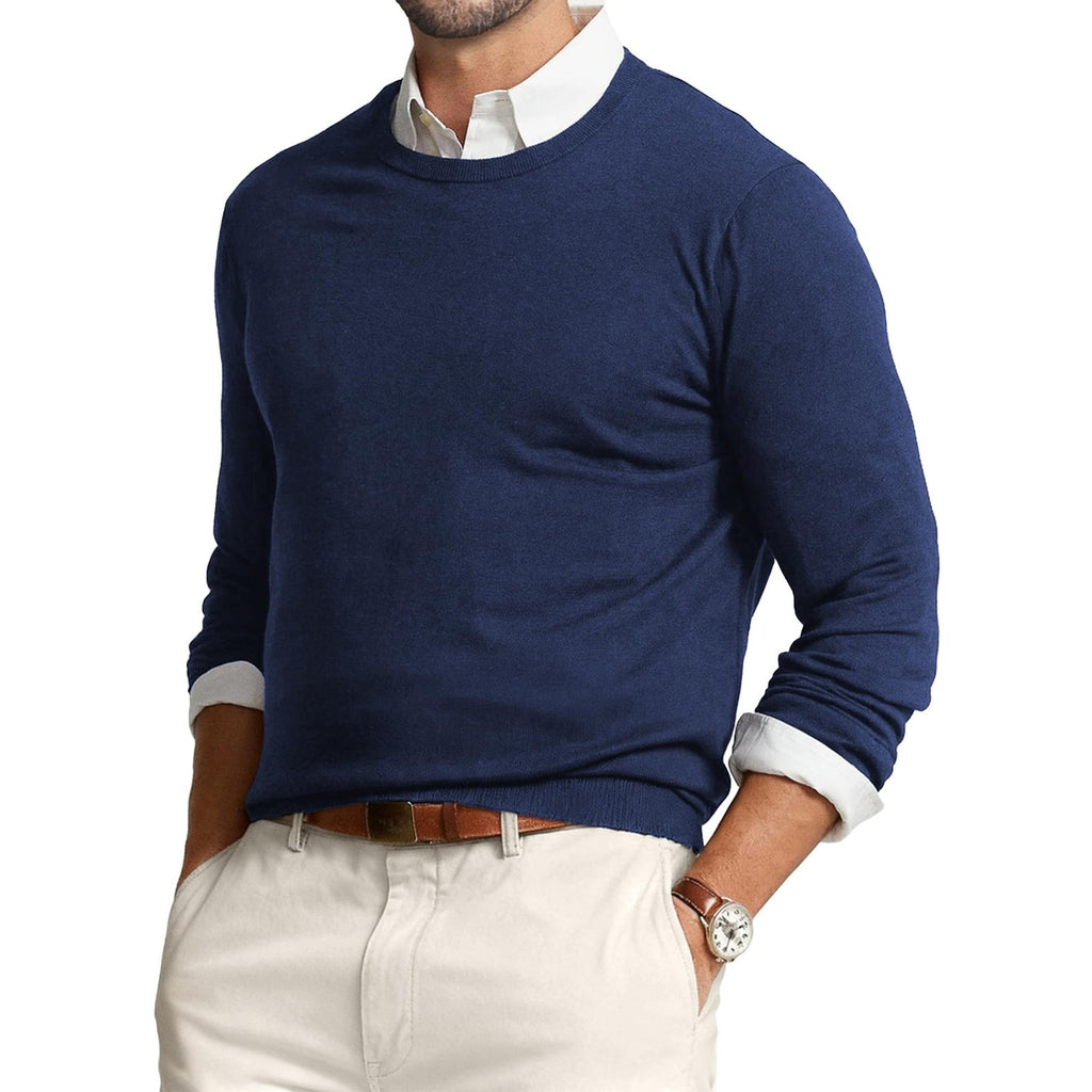 JMIERY Mens Crewneck Round Neck Pullover Sweater 2XL Navy Blue Long Sleeve New