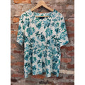 d&co. Womens Plus Size 1X White Blue Green Floral Short Sleeve Crew Neck T Shirt