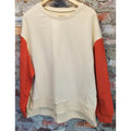 Unisex Sweatshirt Pullover M Cream Orange Colorblock Cotton Blend Crewneck Long