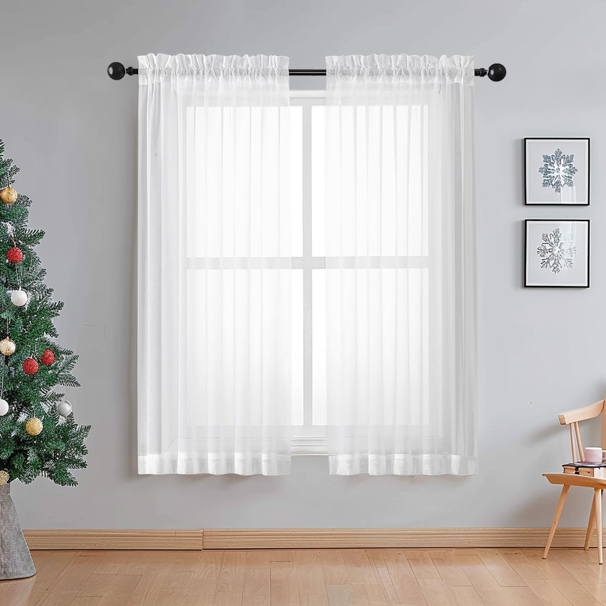 OWENIE White Sheer Curtains 54 Inch Rod Pocket Voile Light Filtering 2 Panels