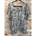 APT. 9 Womens Blouse 1X Paisley Print Black Gray White Sheer