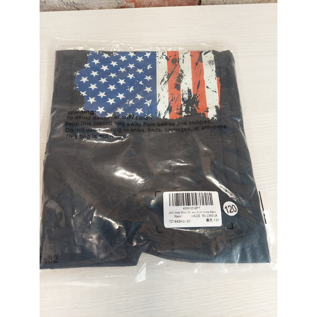 Girls Sz 6 American Flag T Shirt Distressed Patriotic US Black Short Sleeve