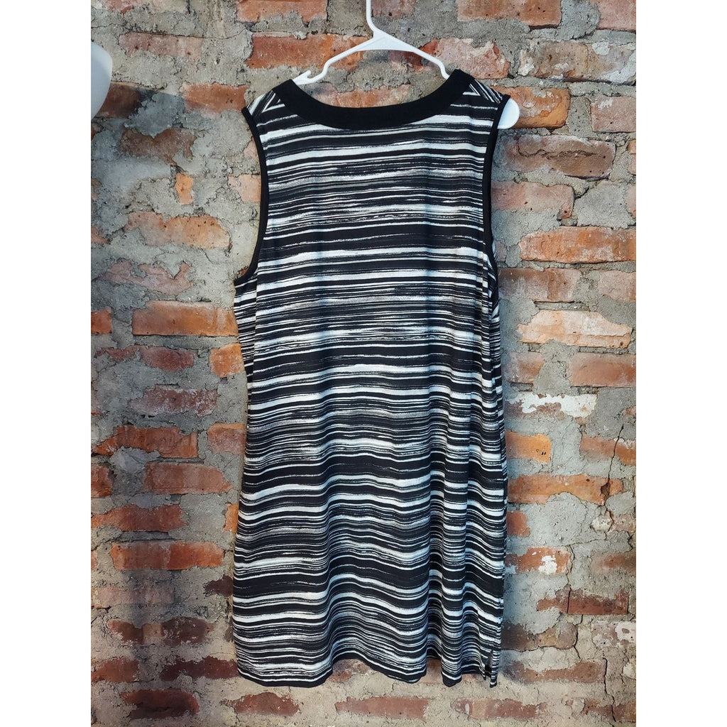 Lands' End Womens Sleeveless Tunic Dress 1X 16W-18W Black White Swim Cover Up