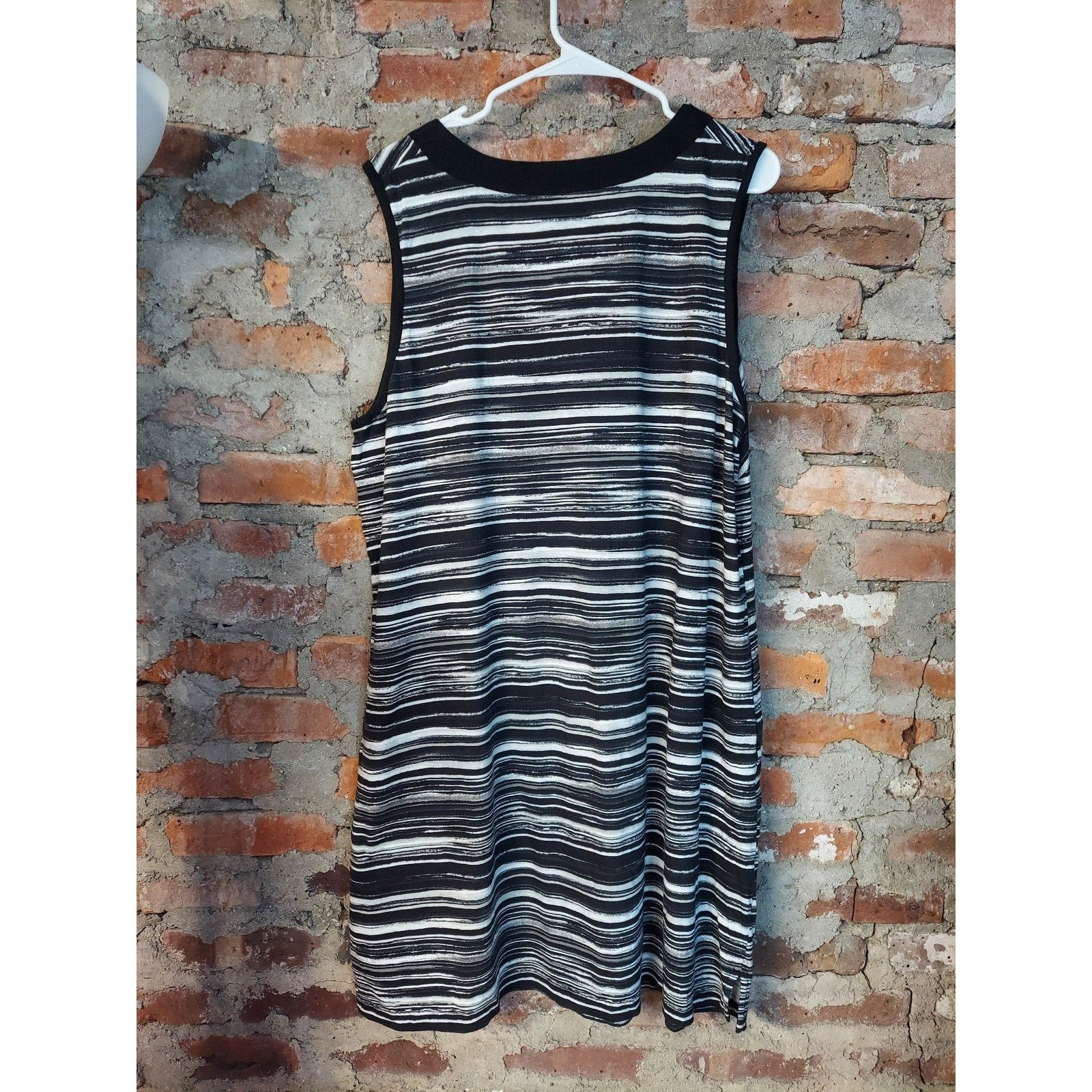 Lands' End Womens Sleeveless Tunic Dress 1X 16W-18W Black White Swim Cover Up