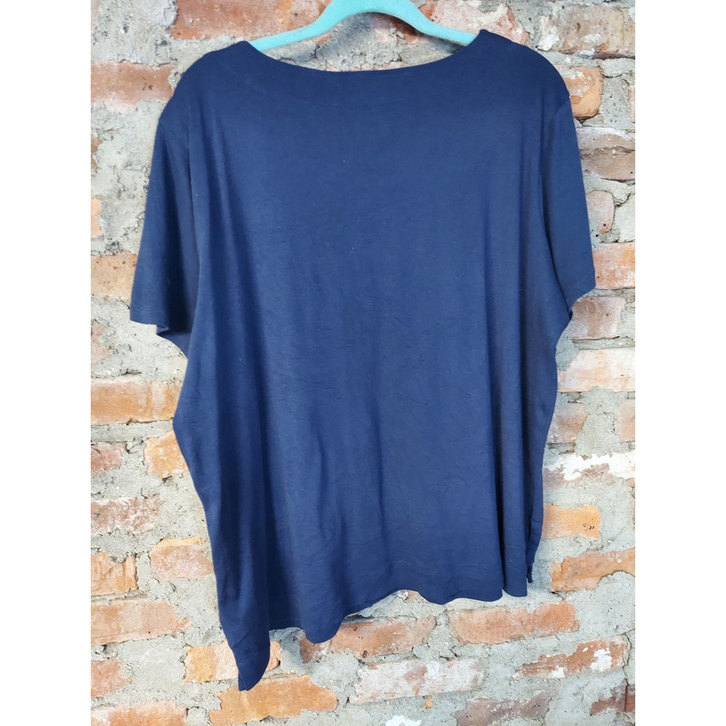 Jones New York Signature Womens T-Shirt Plus Size 2X Navy Blue Zipper Shoulder