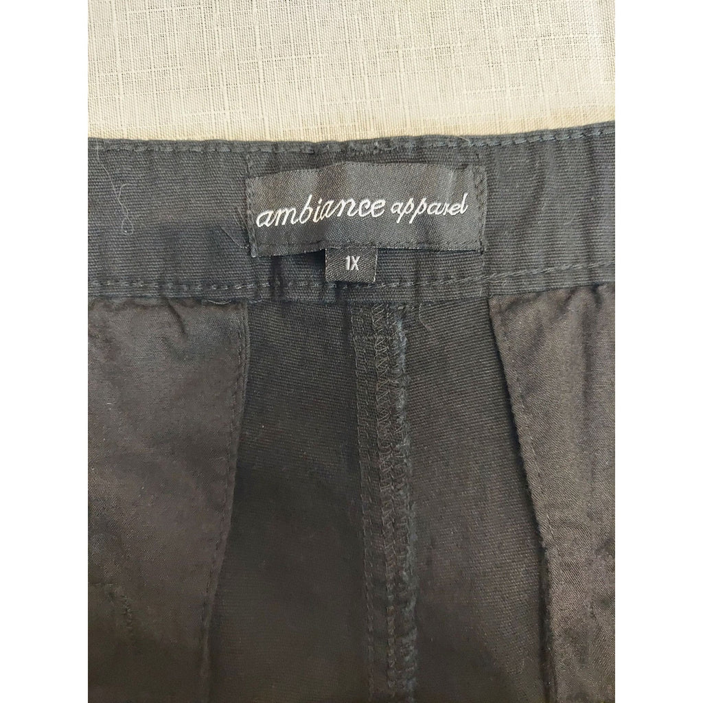 Ambiance Apparel Womens Plus Size 1X Black Chino Shorts Rolled Cuff