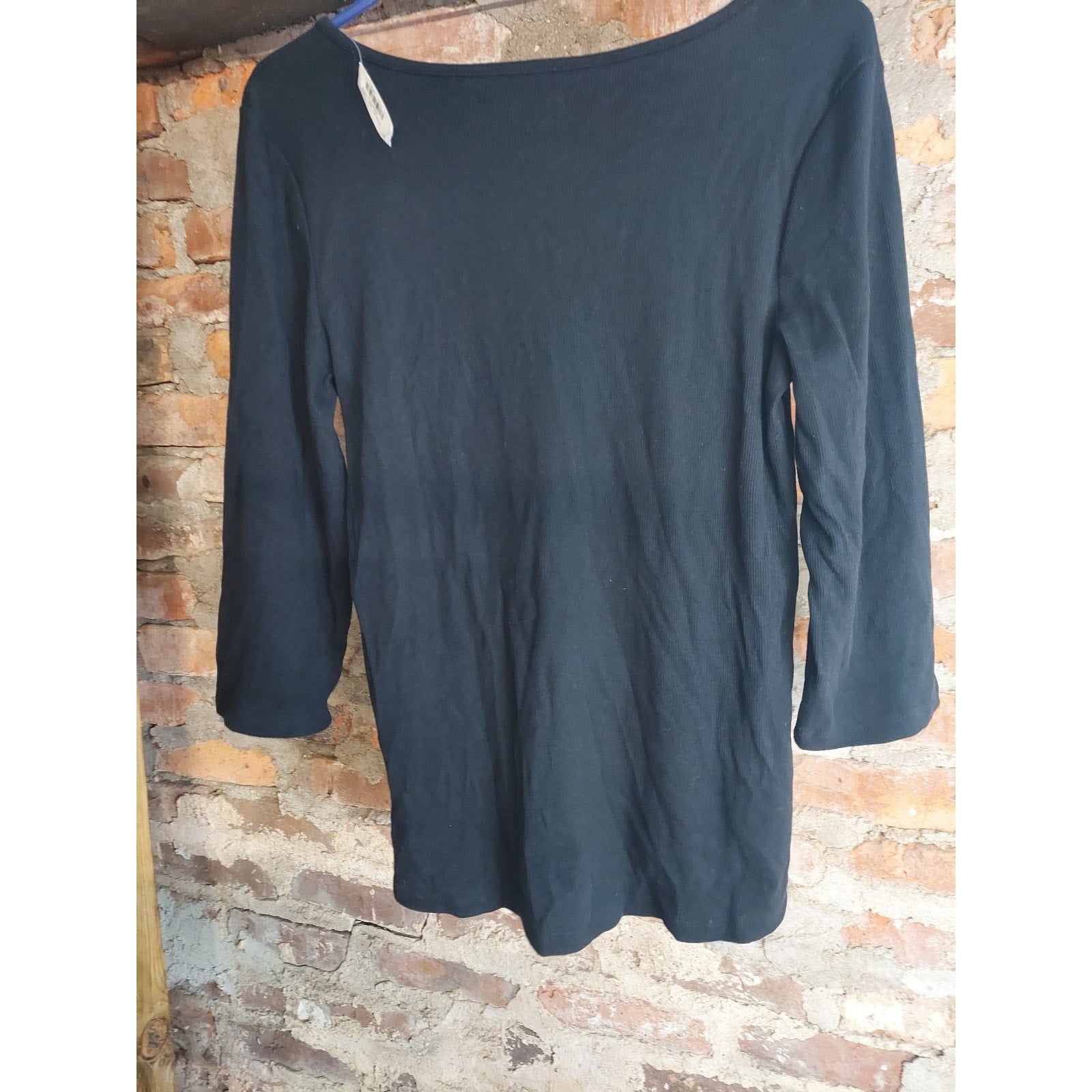 Old Navy Womens Henley Shirt Slim Fit Ribbed V Neck Long Sleeve L Black