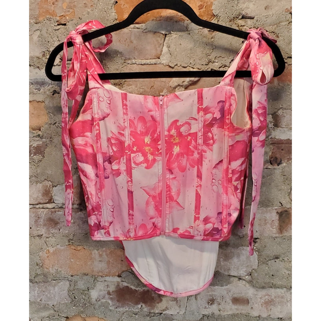 Fashionnova Womens Pink Floral Print Corset Bustier Top M Medium Structured