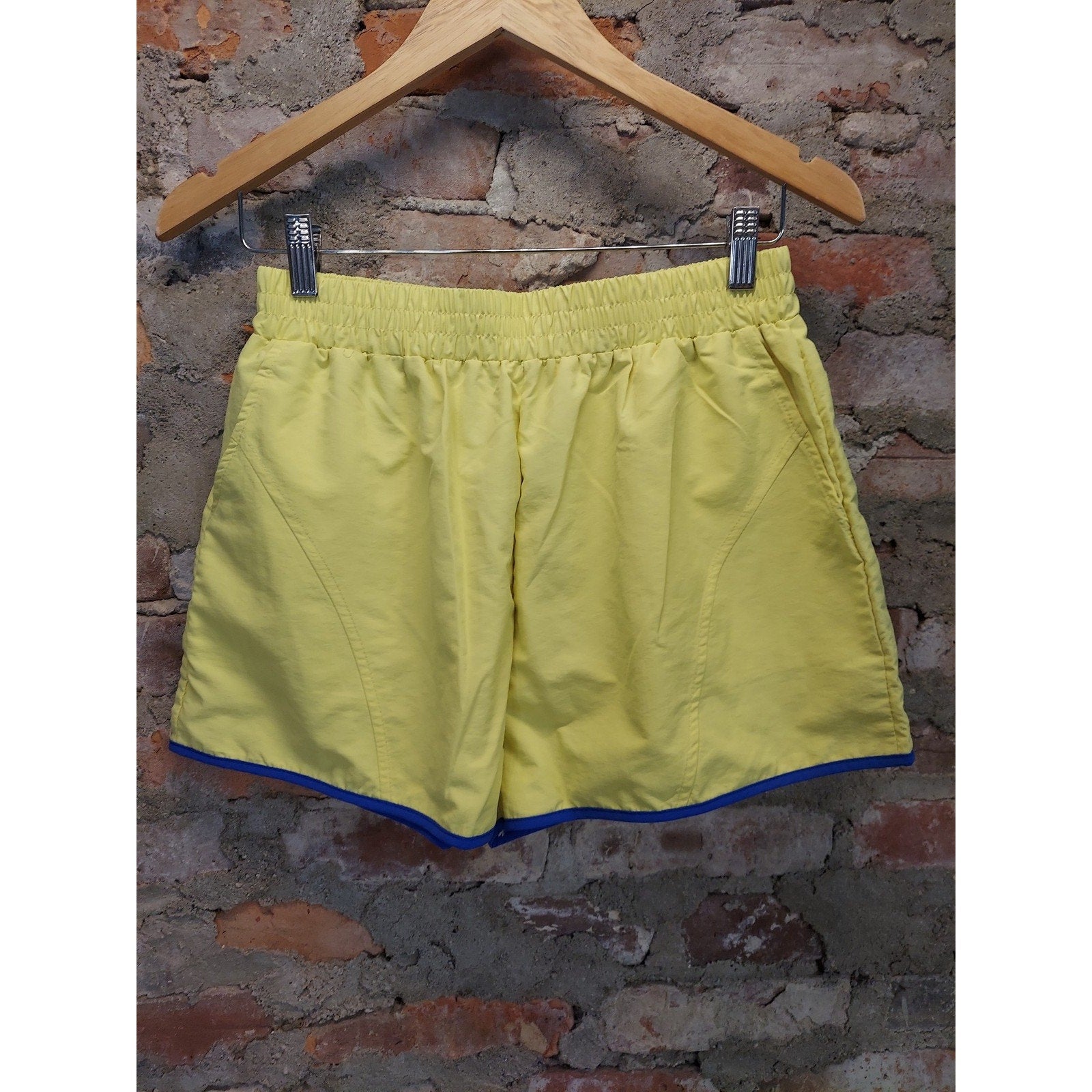 Womens S Yellow Blue Two Piece Set Pullover Long Sleeve Top Shorts Neon 80s