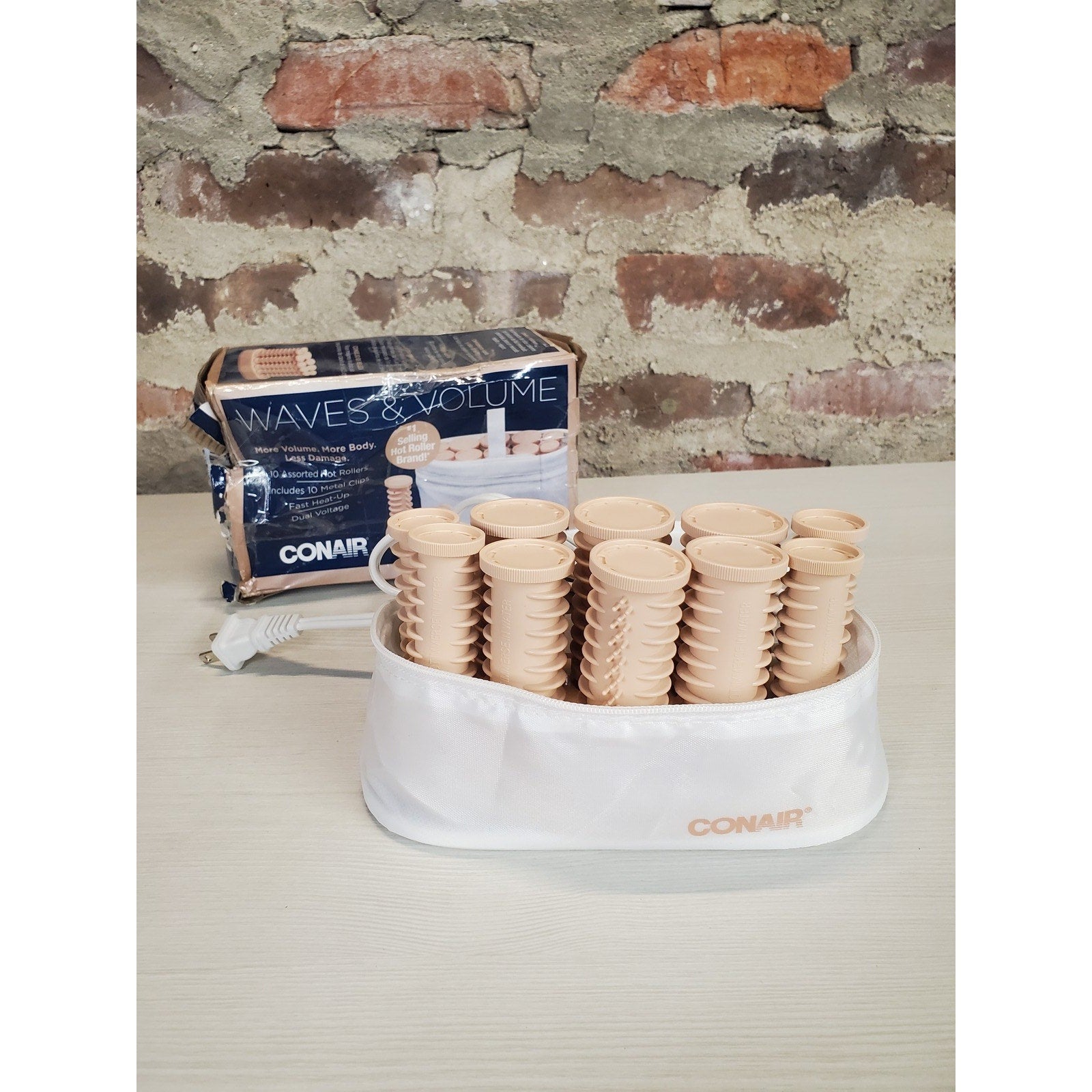 Conair Hot Rollers Travel Set 10 Piece Heated Hair Curlers Pink White