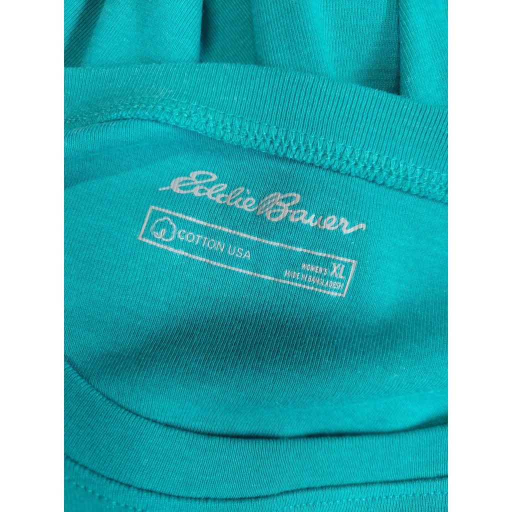 Eddie Bauer Womens Long Sleeve T Shirt XL Teal Cotton Crew Neck Solid Casual