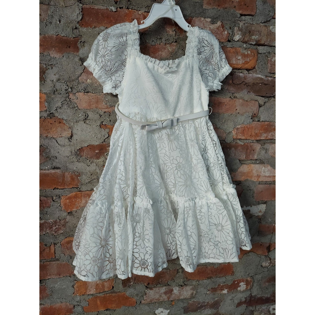 Joie Girls Dress 4-5T White Floral Puff Sleeve Belted Summer Occasion