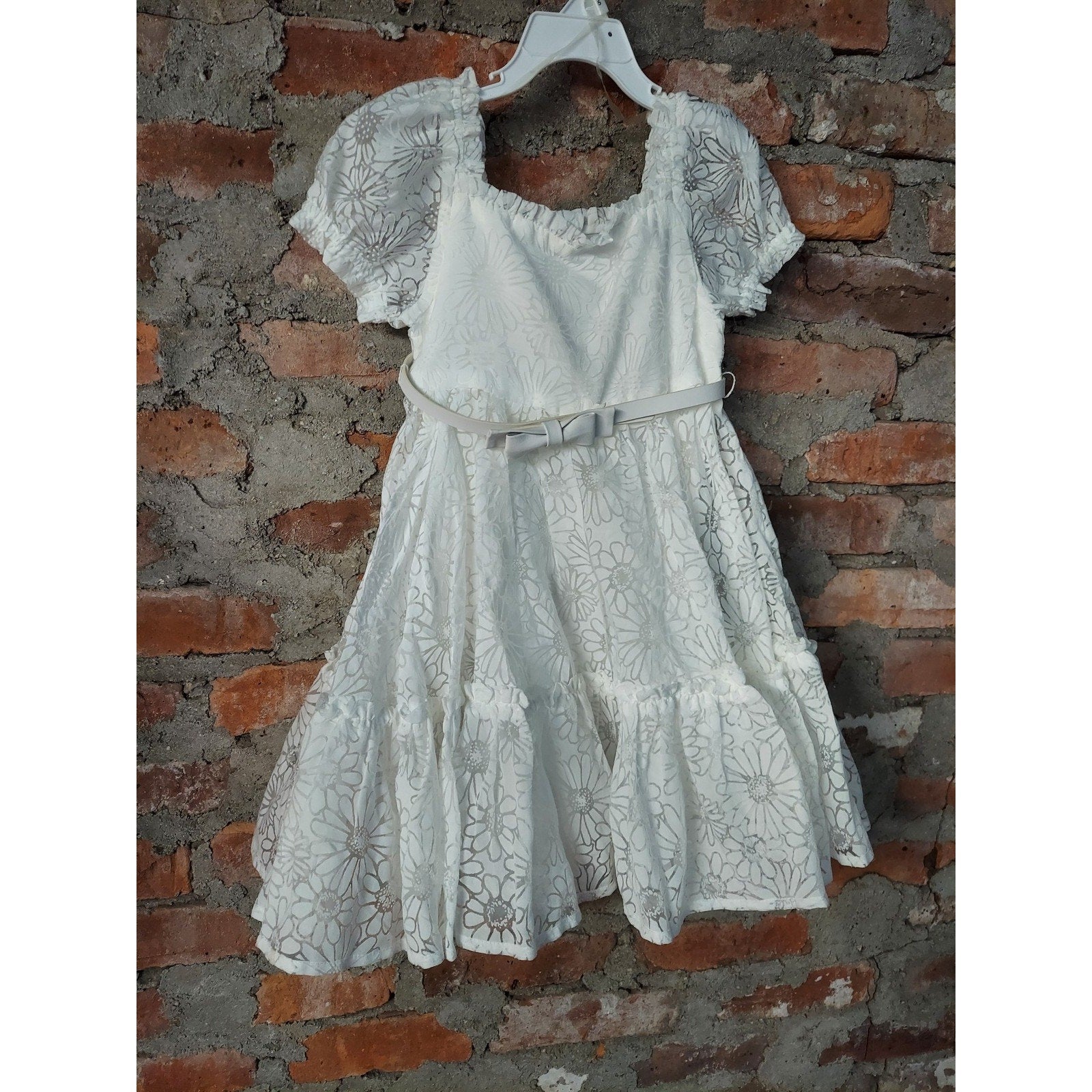 Joie Girls Dress 4-5T White Floral Puff Sleeve Belted Summer Occasion